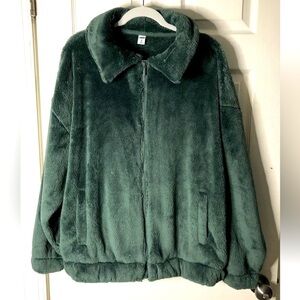 NWT men’s old navy full zip fleece jacket coat size medium TALL green pockets